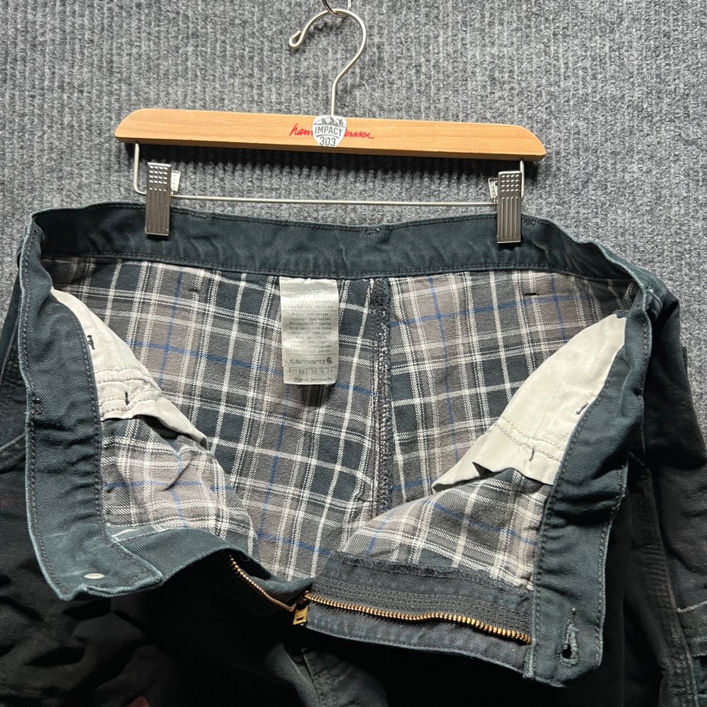 Carhartt‎ B111 BLK Pants Mens 38x34 Black Flannel Lined Distressed Work - Picture 7 of 12